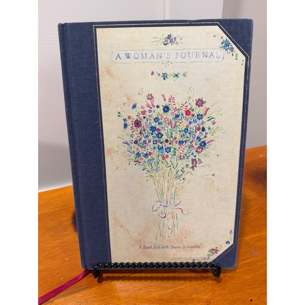 A Woman's Journal Vintage Hardcover Blank Book with Quotes by Women Floral Blue